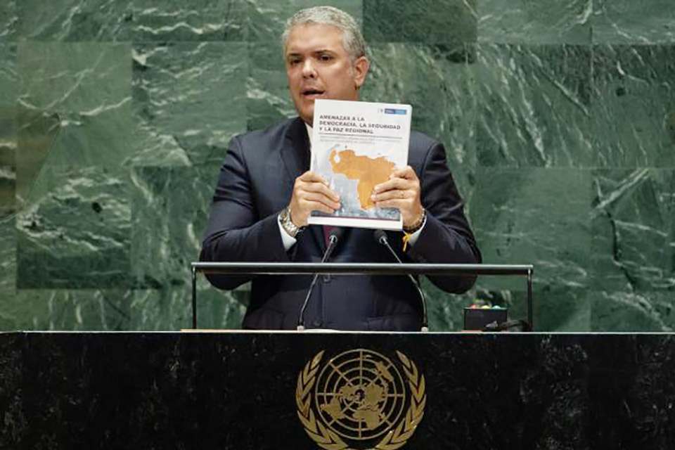 Iván Duque presented fake documents at the UN General Assembly accusing Venezuela of supporting the ELN and harboring ELN members. Photo: EFE.