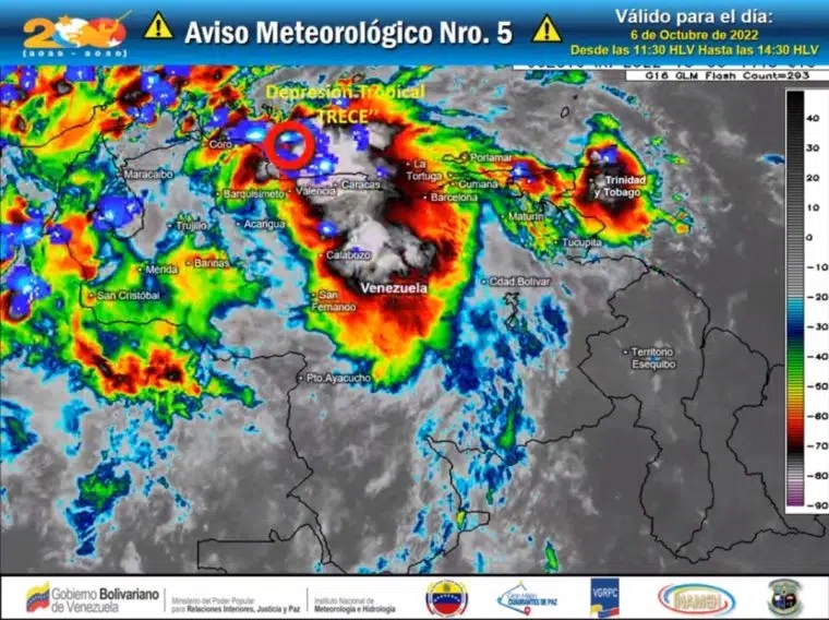 Weather forecast of October 6, the day on which the Tropical Wave 41 arrived in Venezuela.